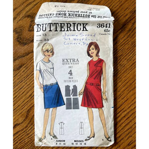 Vintage 1960s Butterick 3641 Sewing Pattern Size XS 13 Drop Waist Dress COMPLETE